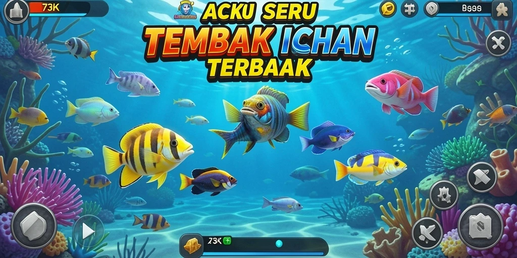 Screenshot permainan 73K menampilkan aksi seru tembak ikan.