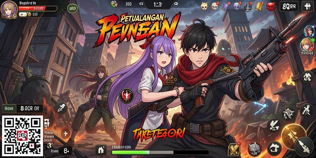 Tampilan gameplay 8QR yang penuh warna dan aksi menarik.