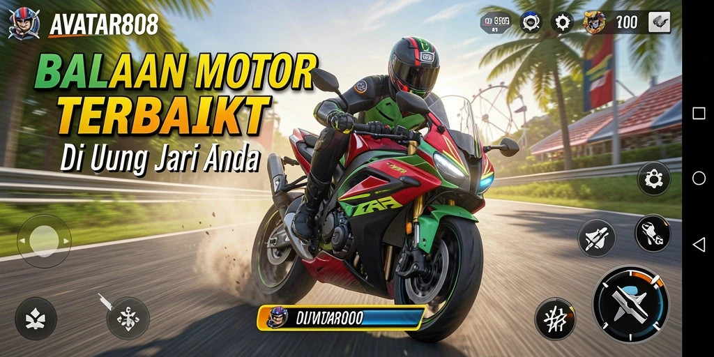 Gameplay seru dan mendebarkan dari AVATAR808 dengan balapan motor yang penuh aksi.