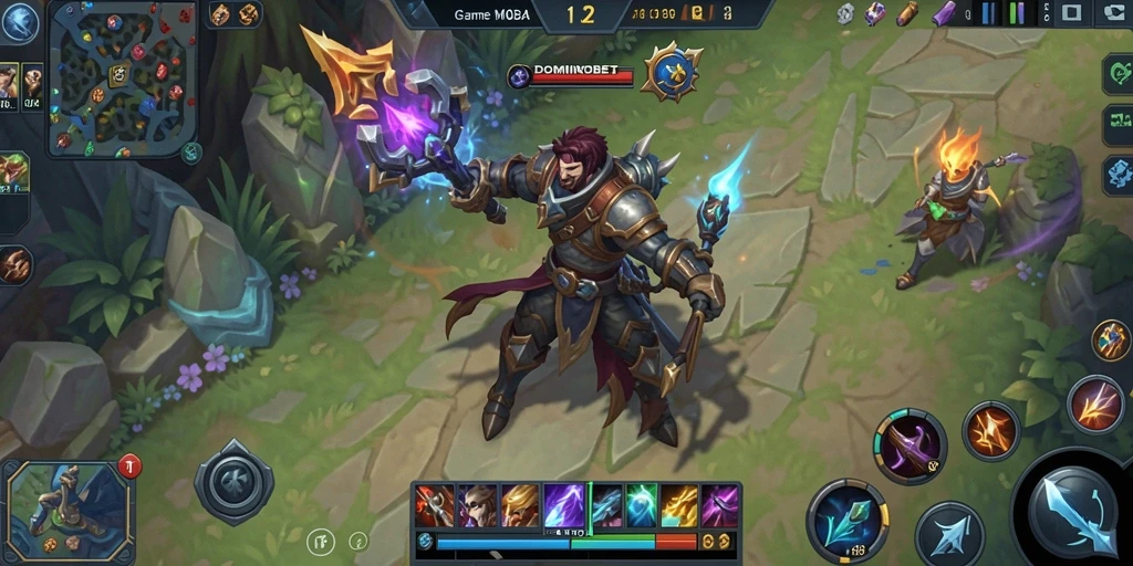 Tampilan action seru di dalam DOMINOBET dengan gameplay MOBA yang mendebarkan.