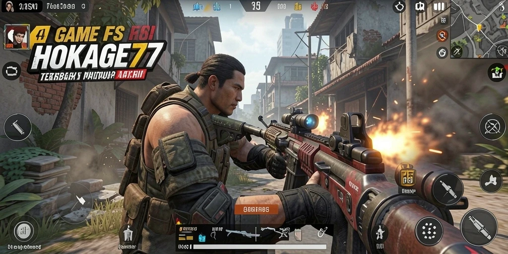 Screenshot HOKAGE77 menampilkan aksi mendebarkan dalam pertempuran FPS.