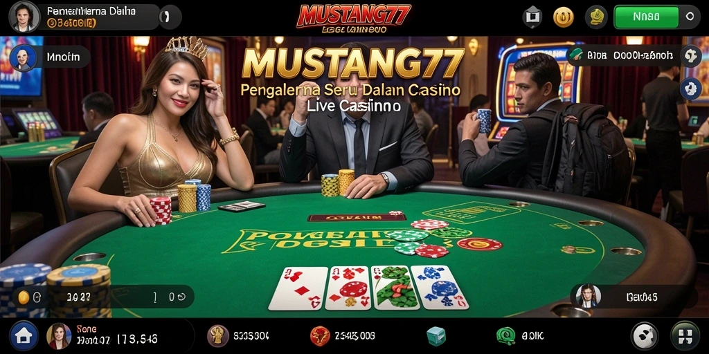 Screenshot MUSTANG77 menampilkan dealer langsung dan pengalaman bermain kasino yang mendebarkan.