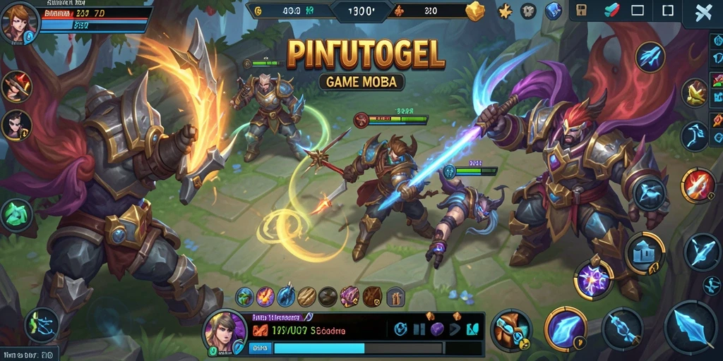 Screenshot PINTUTOGEL menampilkan aksi pertarungan MOBA yang seru.