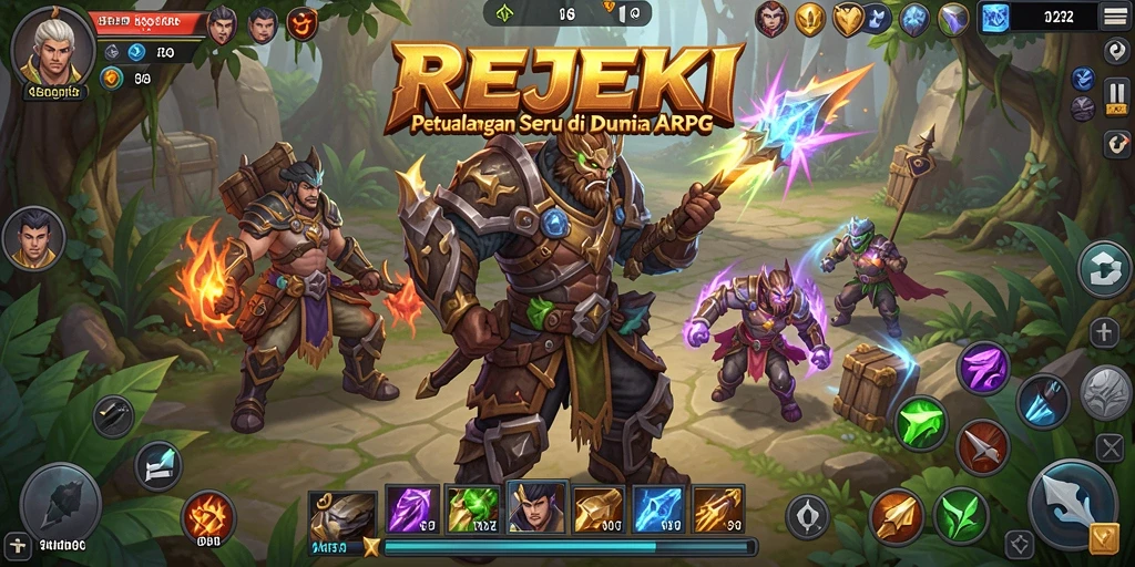 Tangkapan layar utama <strong>REJEKI</strong> menampilkan aksi seru dalam pertarungan ARPG.