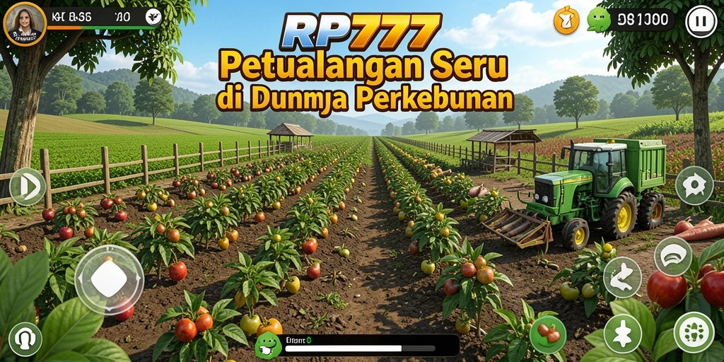 Screenshot utama RP777 menampilkan aktivitas bertani yang seru.