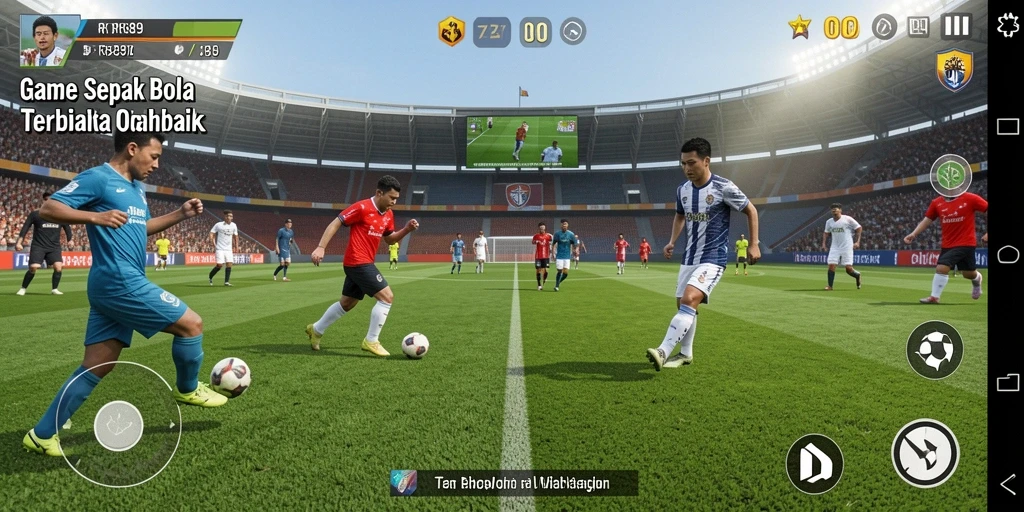 Screenshot utama RR89 menampilkan aksi seru pemain di lapangan sepak bola.